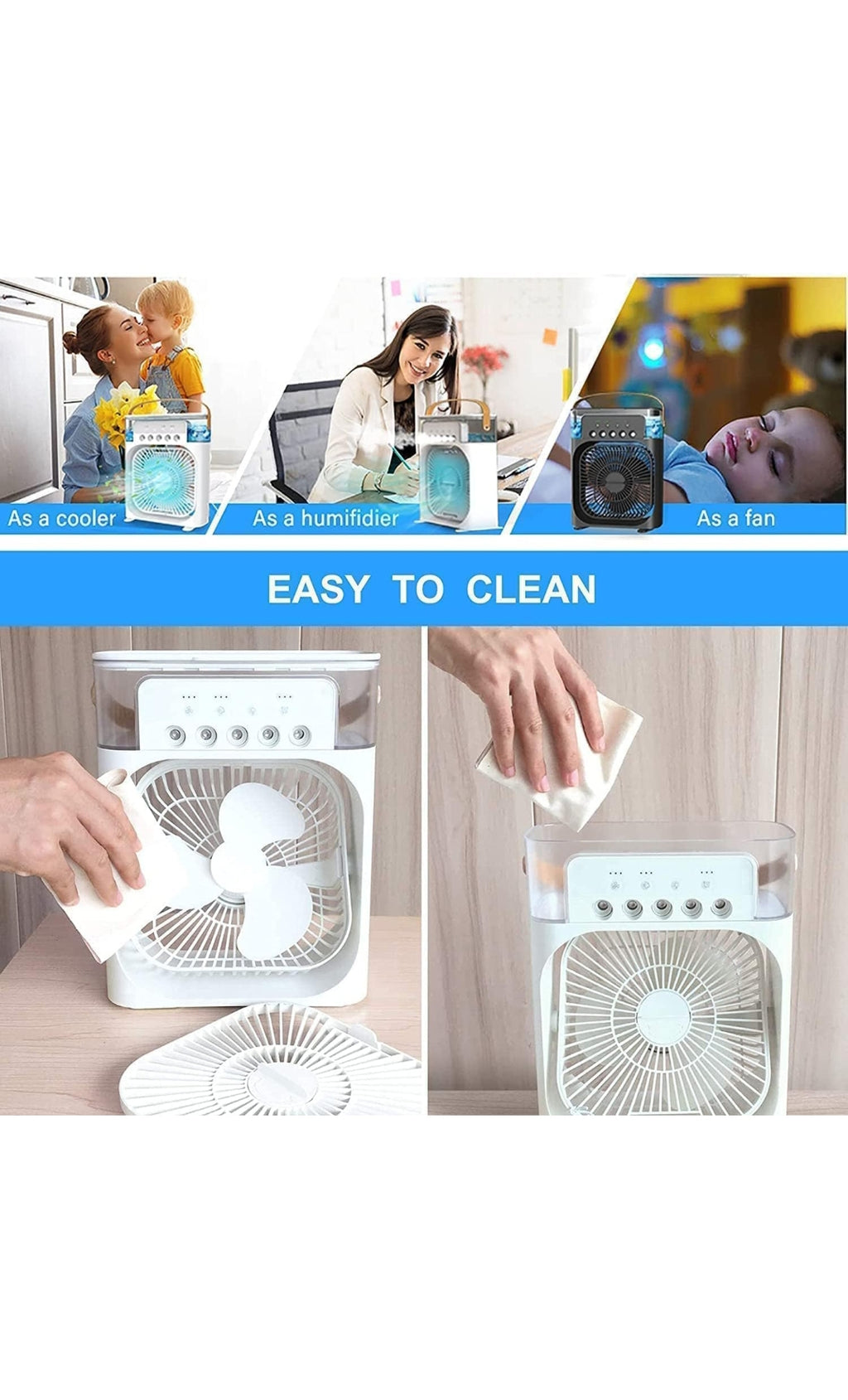 Small AC Quiet Personal Air Cooler,USB Vault Powered Saver Mini Desktop Cooling Misting Fan, 1 | 2 | 3 Timer 3 Smart Speeds,360