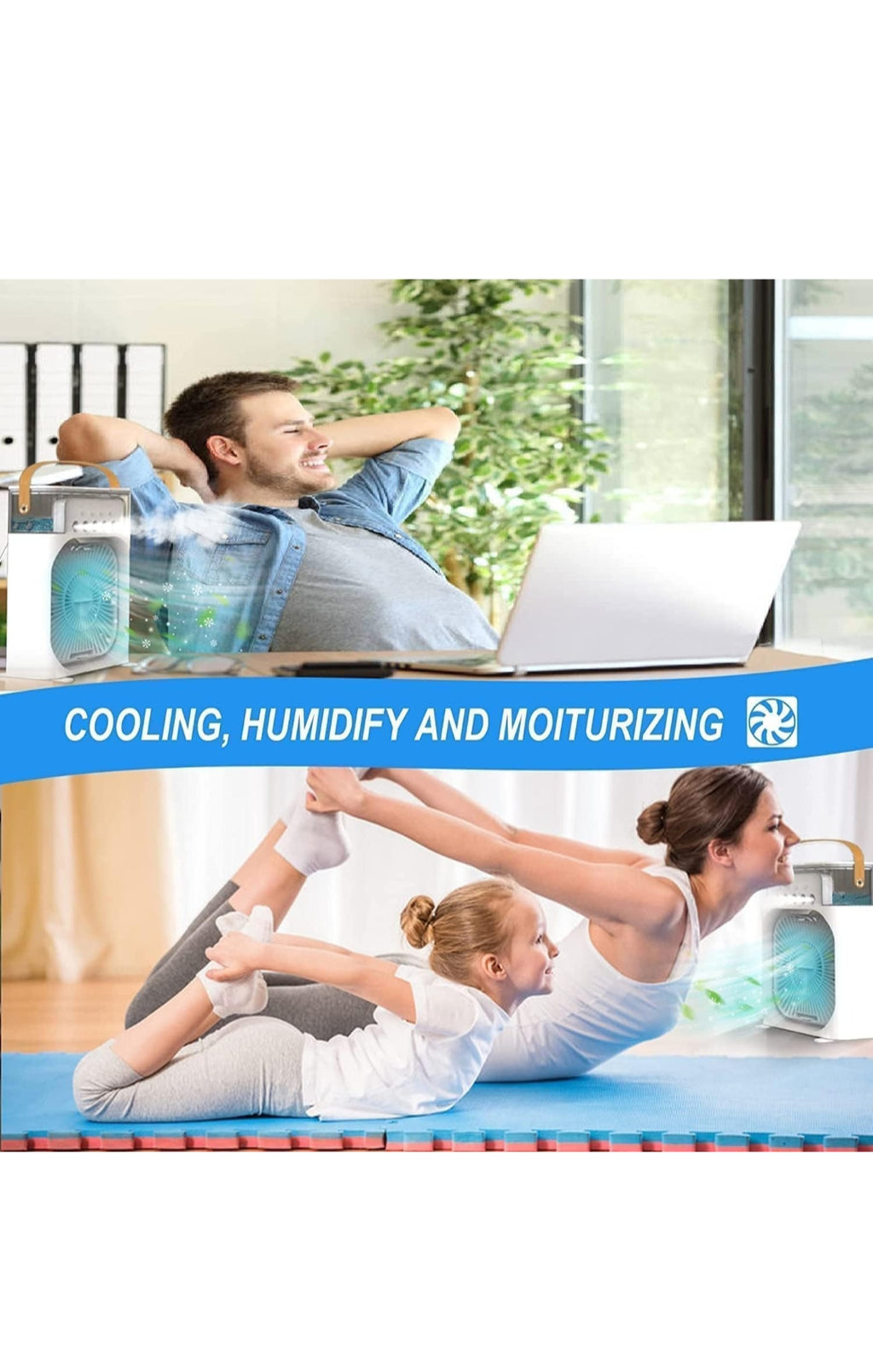 Small AC Quiet Personal Air Cooler,USB Vault Powered Saver Mini Desktop Cooling Misting Fan, 1 | 2 | 3 Timer 3 Smart Speeds,360