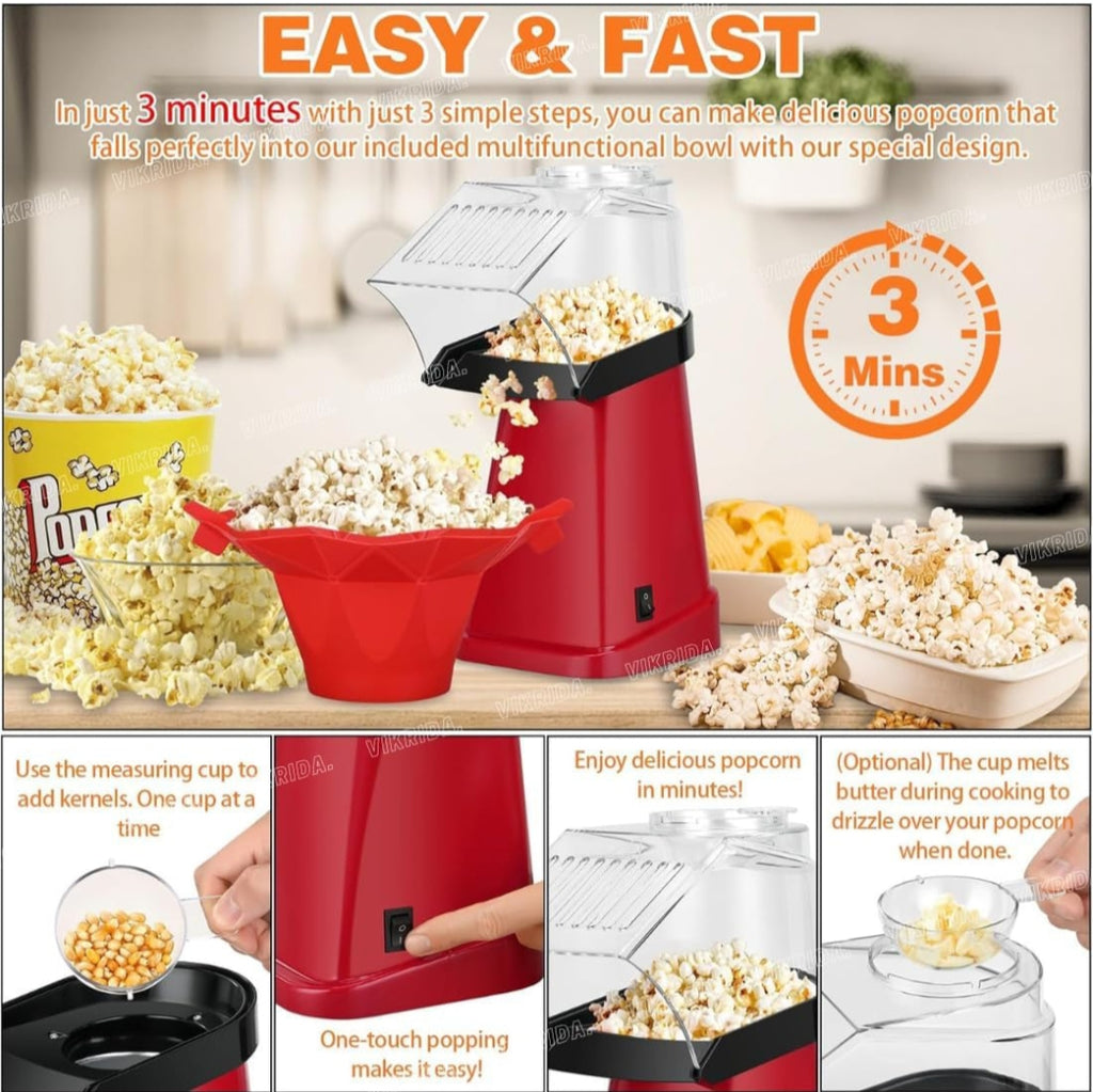 Hot Air Popper, Electric Popcorn Maker (1 year warranty)